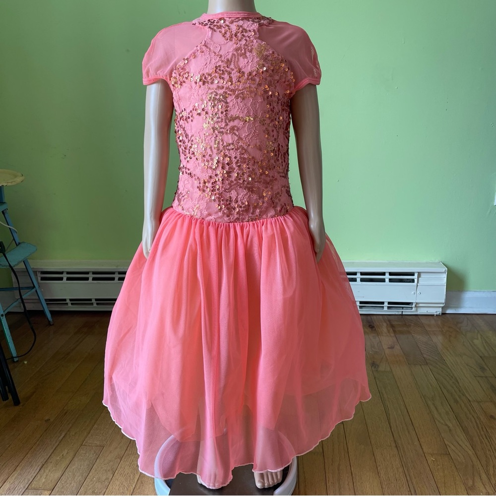 CURTAIN CALL COSTUMES PEACH SEQUIN MESH GIRLS DANCE RECITAL COSTUME SIZE MEDIUM